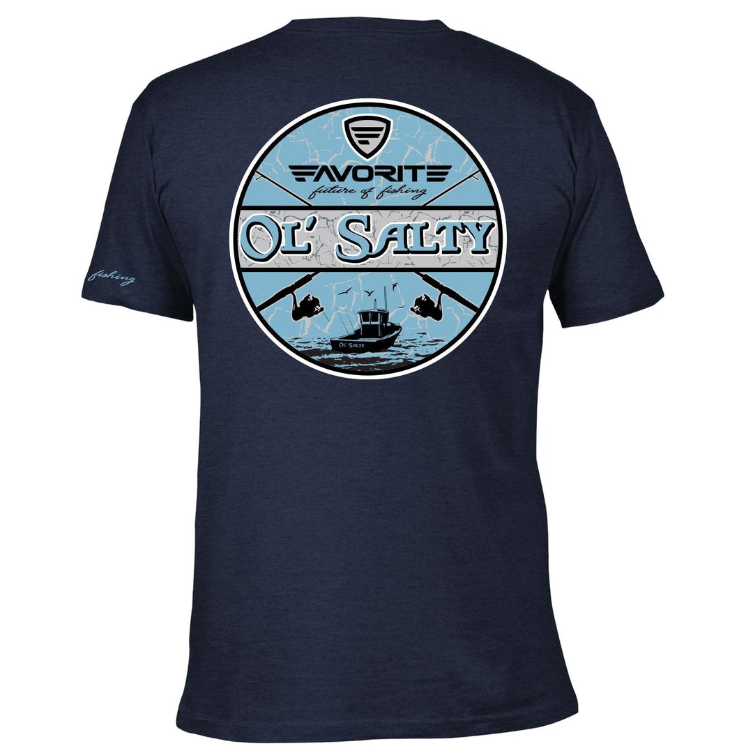Favorite Fishing Ol Salty T-Shirt in midnight color, front view showcasing the casual apparel design.