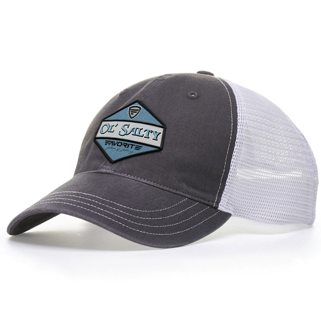 Ol' Salty Slacker hat by Favorite Fishing, casual apparel with a relaxed fit and embroidered logo, shown on a neutral background.