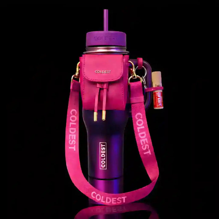 Pink mini backpack by Coldest with a squeeze holder, key hanger, and mint box accessories shown in the image.