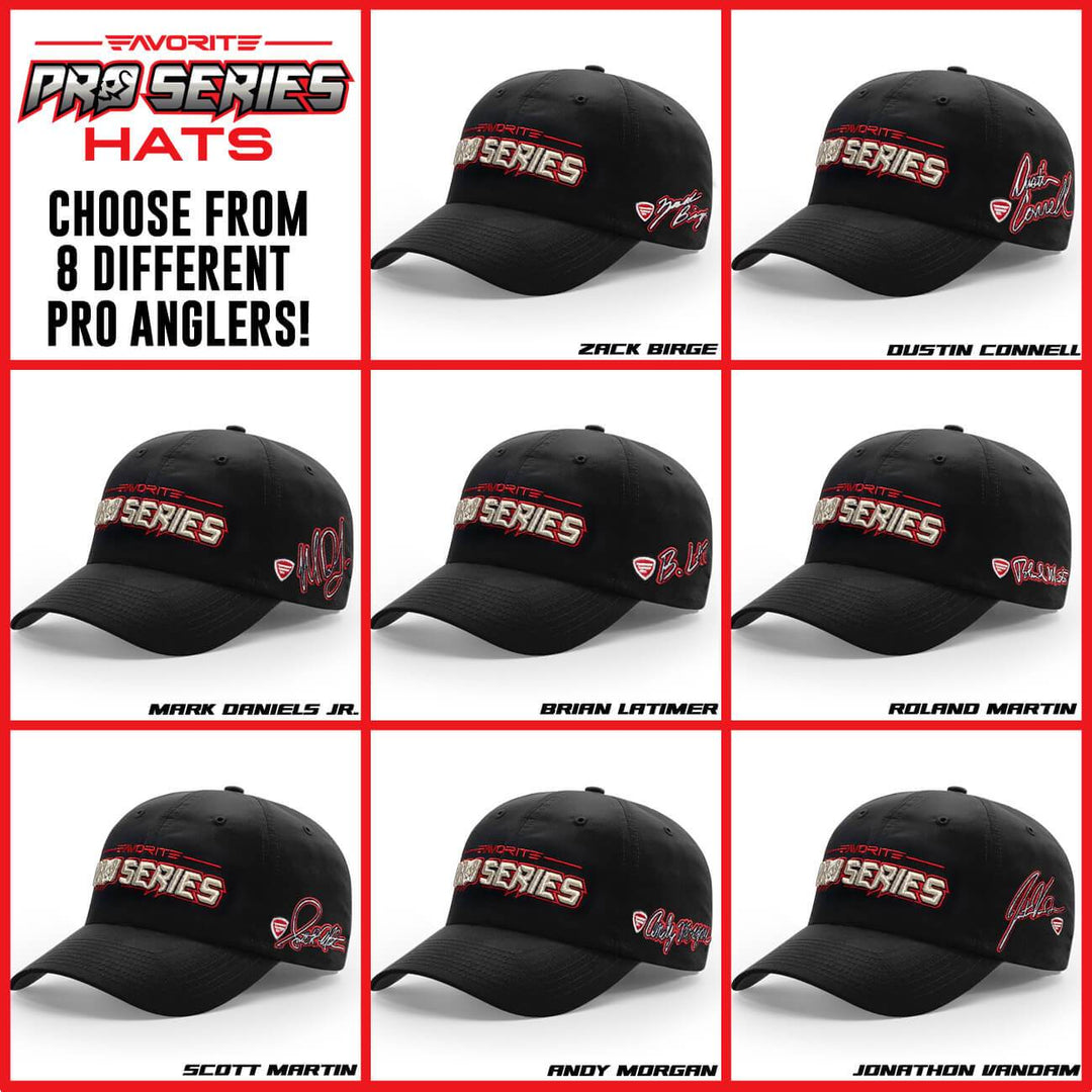 Favorite Fishing Pro Series hat, a stylish accessory with adjustable strap and logo embroidery, ideal for outdoor activities.