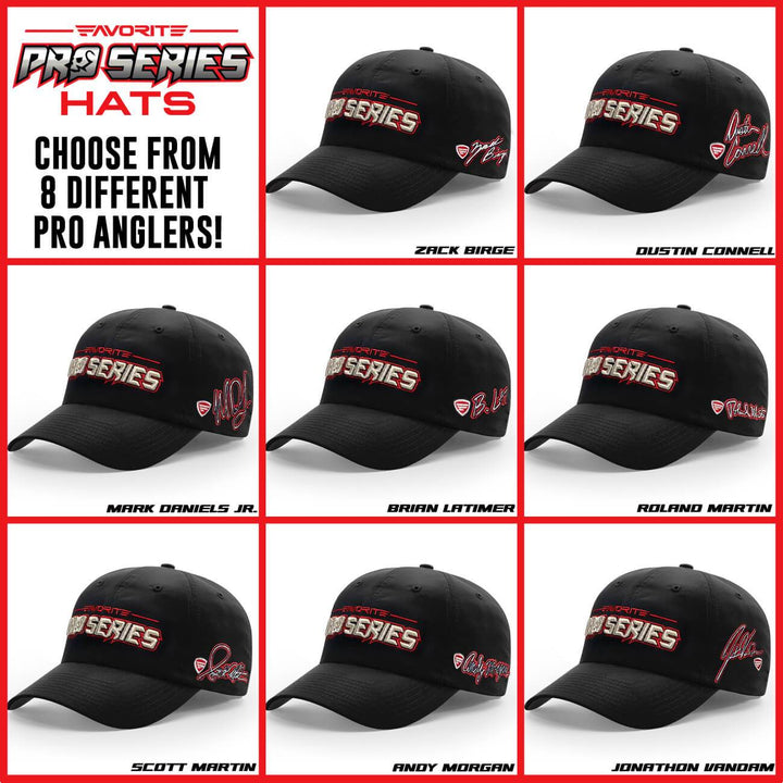 Favorite Fishing Pro Series hat, a stylish accessory with adjustable strap and logo embroidery, ideal for outdoor activities.