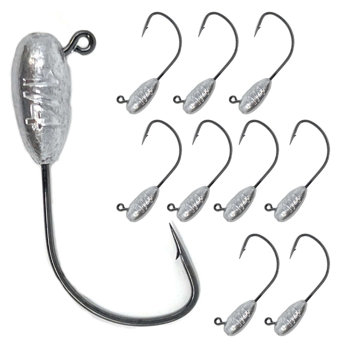 Set of 10 Reaction Tackle Lead Tube Jig Heads in 1/8 oz, designed for freshwater and saltwater fishing.