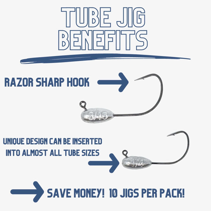 Set of 10 Reaction Tackle Lead Tube Jig Heads in 1/8 oz, designed for fishing and lure fishing applications.