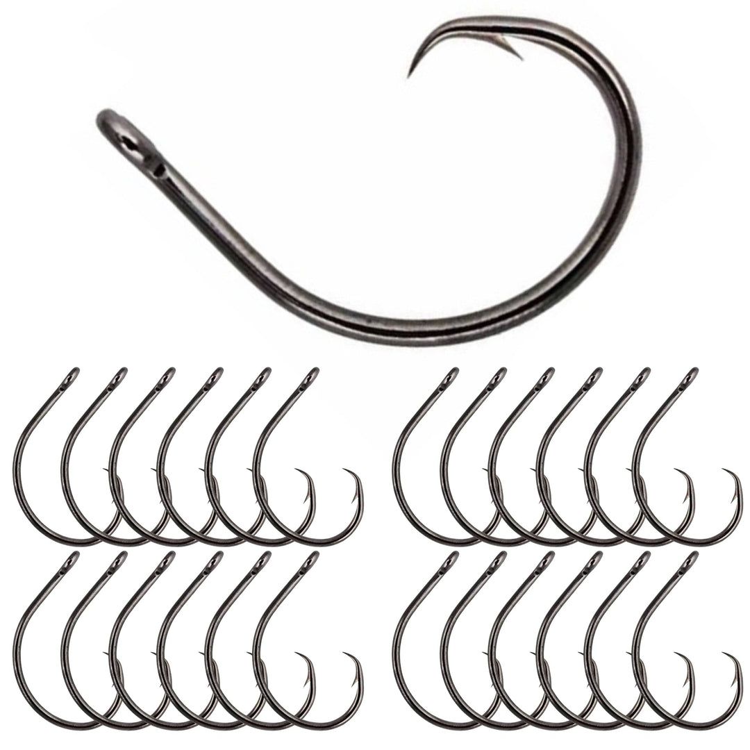 Reaction Tackle Premium Circle Hooks in a 25-pack, sharp fishing hooks for secure catch and durable fishing gear.