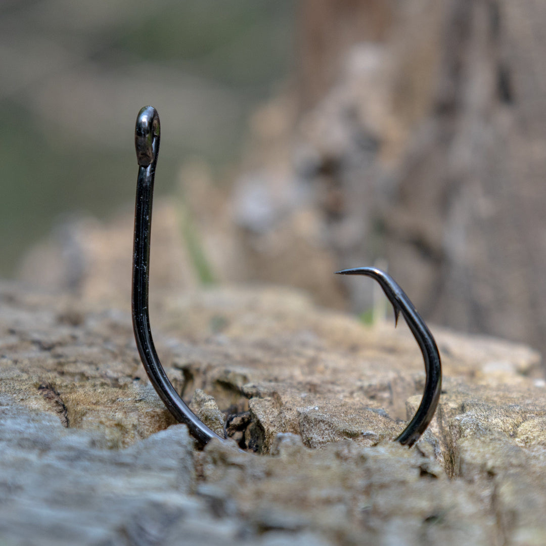 Reaction Tackle Premium Circle Hooks, 25-pack, sharp fishing hooks designed for secure baiting and effective catch retention.