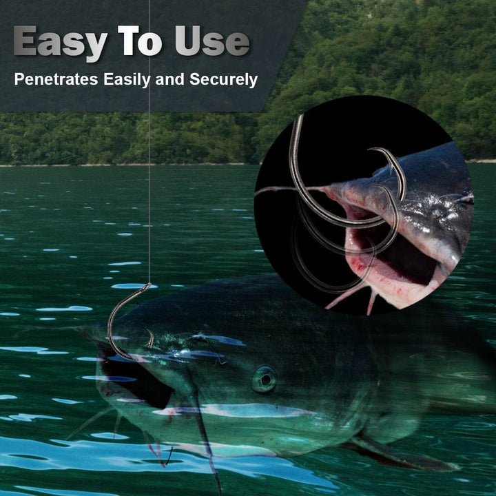 Reaction Tackle Premium Circle Hooks, 25-pack, showcasing strong, sharp fishing hooks designed for secure catching and durability.