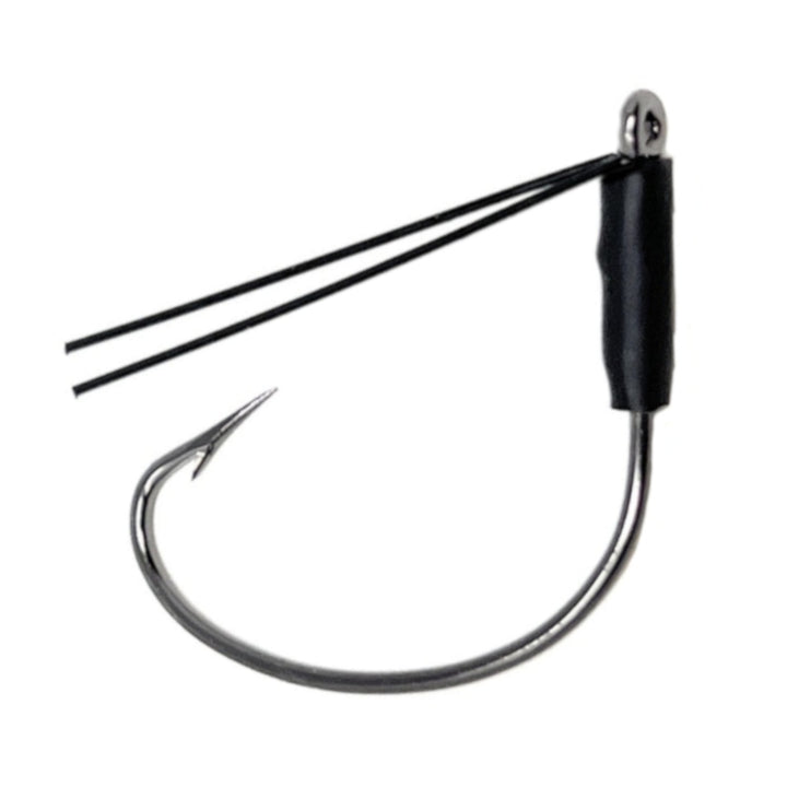 Set of 25 Reaction Tackle Wide Gap Wacky Hooks with wire weed guards for fishing, arranged on a white background.