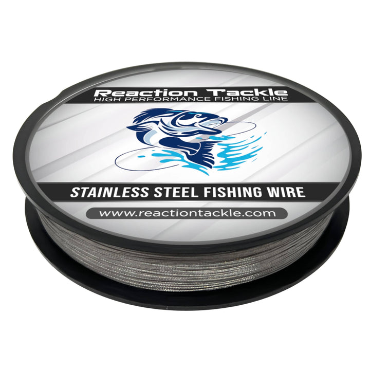 Reaction Tackle stainless steel trolling line, 30lb test, 300 feet, ideal for fishing and trolling adventures.