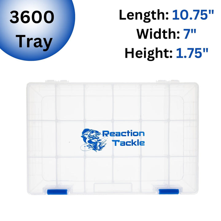 Reaction Tackle Basic Tackle Tray showing lightweight design with two secure clips for organizing fishing gear.