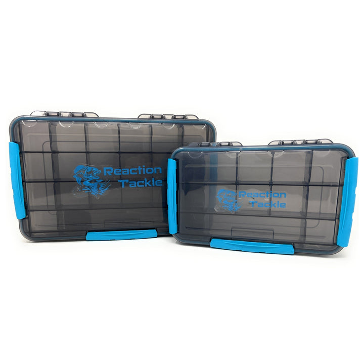 Reaction Tackle Premium Tackle Tray, waterproof with 3 resilient clips, designed for high performance fishing storage.