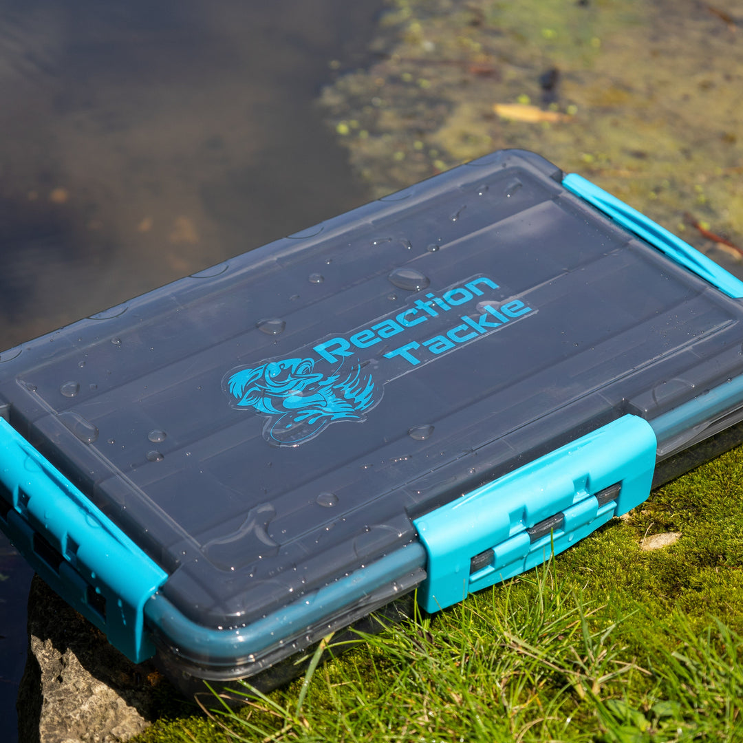Reaction Tackle Premium Tackle Tray, waterproof and high performance, with three resilient clips for secure storage.