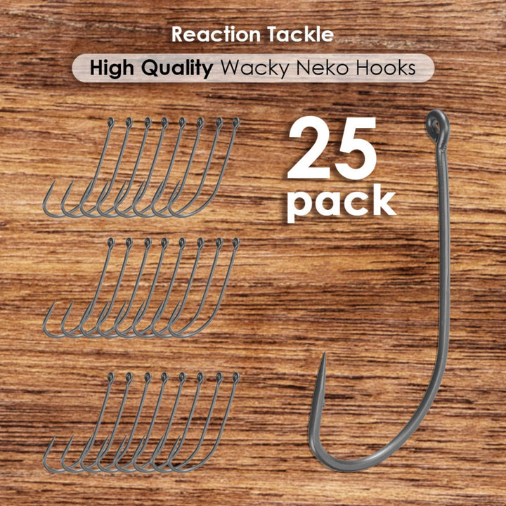 Reaction Tackle Wacky Neko Hooks 25-pack, standard fishing hooks for enhanced bait presentation and fishing success.