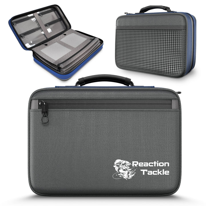 Reaction Tackle Deluxe Bait Binder and Tackle Storage bag with multiple compartments for fishing gear organization.