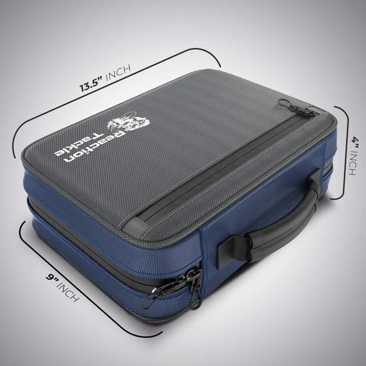 Reaction Tackle Deluxe Bait Binder and Tackle Storage bag with multiple compartments for fishing gear organization.