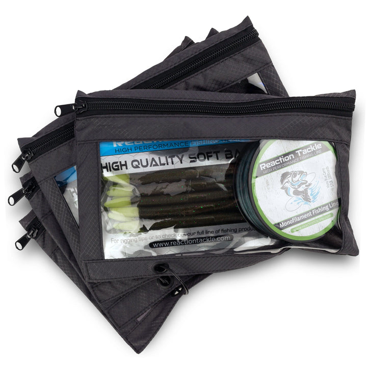 Reaction Tackle Deluxe Bait Binder and Tackle Storage bag with multiple compartments for fishing gear organization.