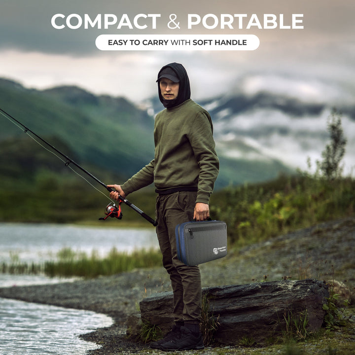 Reaction Tackle Deluxe Bait Binder and Tackle Storage bag with multiple compartments for fishing gear organization.