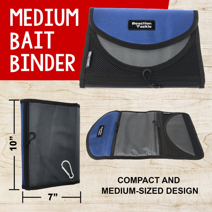 Reaction Tackle Medium Bait Binder bag for organizing fishing bait, featuring multiple compartments and durable material.