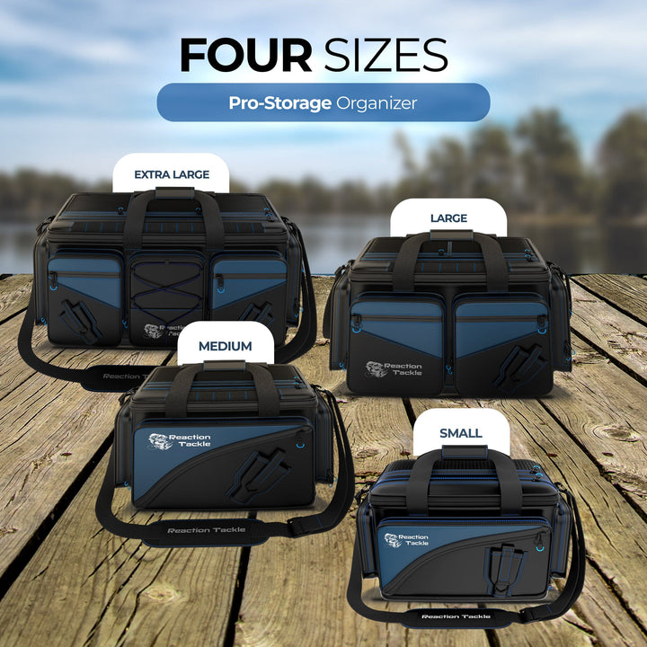 Reaction Tackle fishing tackle bags, small storage bags with multiple compartments, designed for anglers.