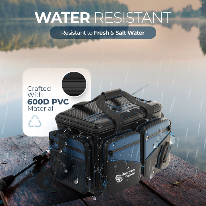Reaction Tackle fishing tackle bags, small storage bags with multiple compartments for organizing fishing gear.