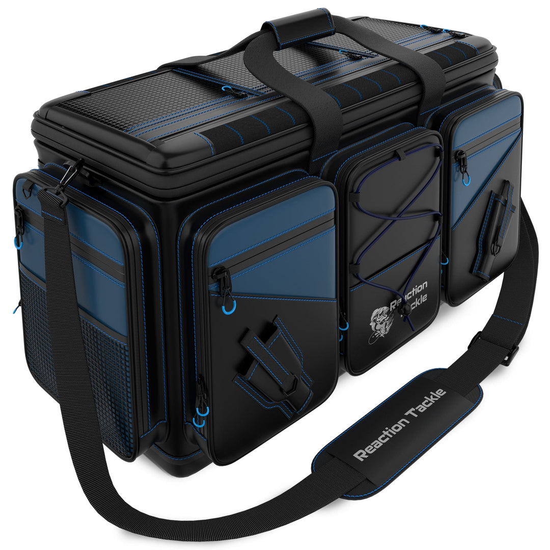 Reaction Tackle fishing tackle bags, small storage bags for fishing gear with multiple compartments and durable zippers.