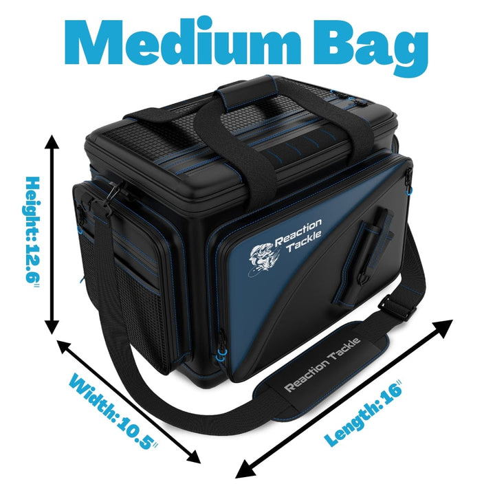 Reaction Tackle fishing tackle bags, small storage bags with multiple compartments for organizing fishing gear.