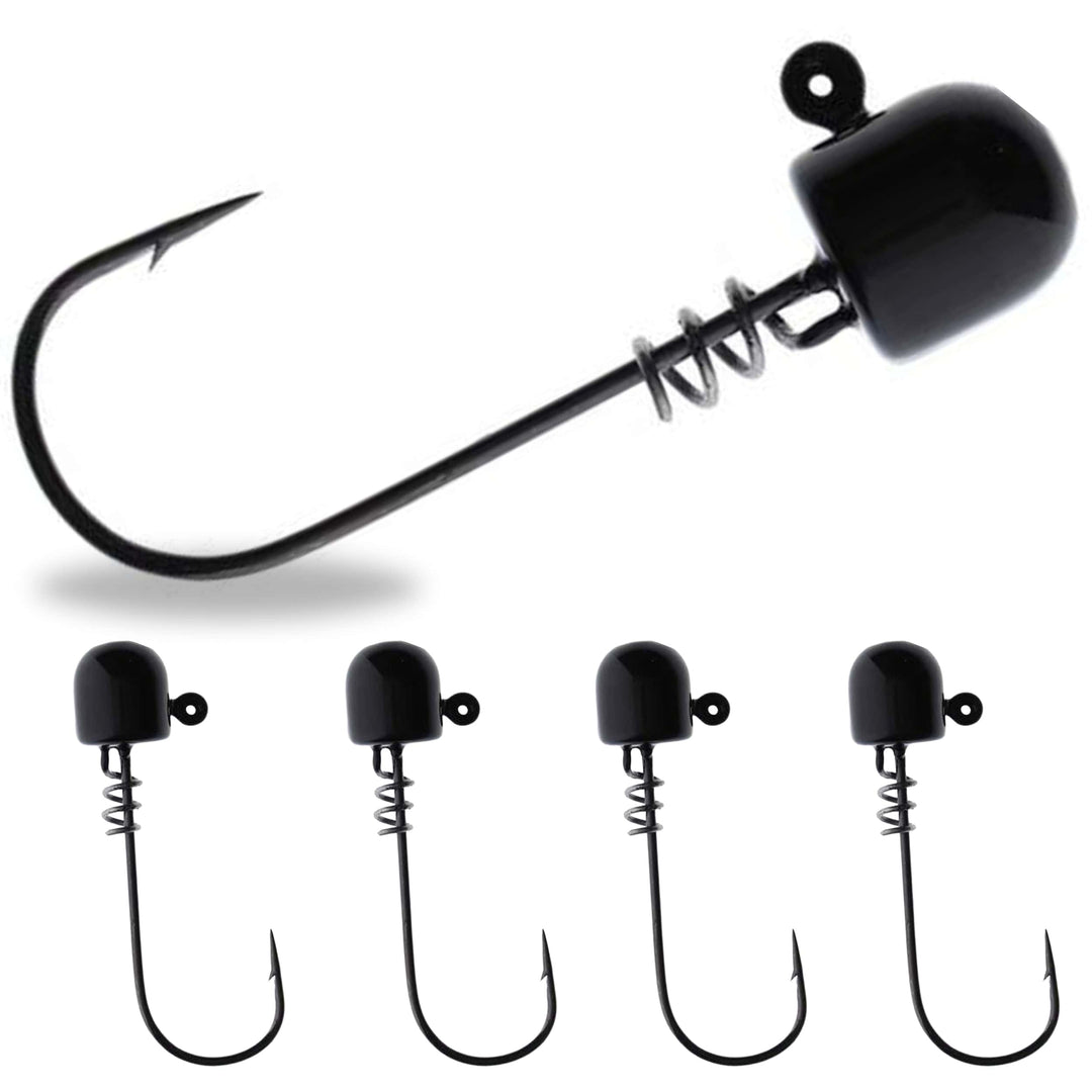 Reaction Tackle Tungsten Screw Lock Jig Heads, 5-pack, with black screw lock hooks designed for fishing lures and bait.