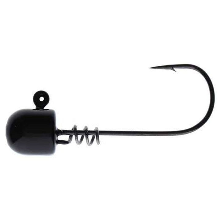 Set of five Reaction Tackle Tungsten Screw Lock Jig Heads in black for fishing, featuring screw lock design and durable tungsten construction.