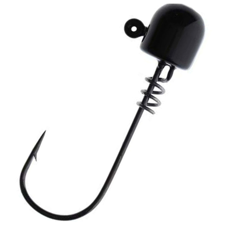 Black tungsten screw lock jig heads from Reaction Tackle, 5-pack, with screw-in hook for fishing lures and bait presentation.