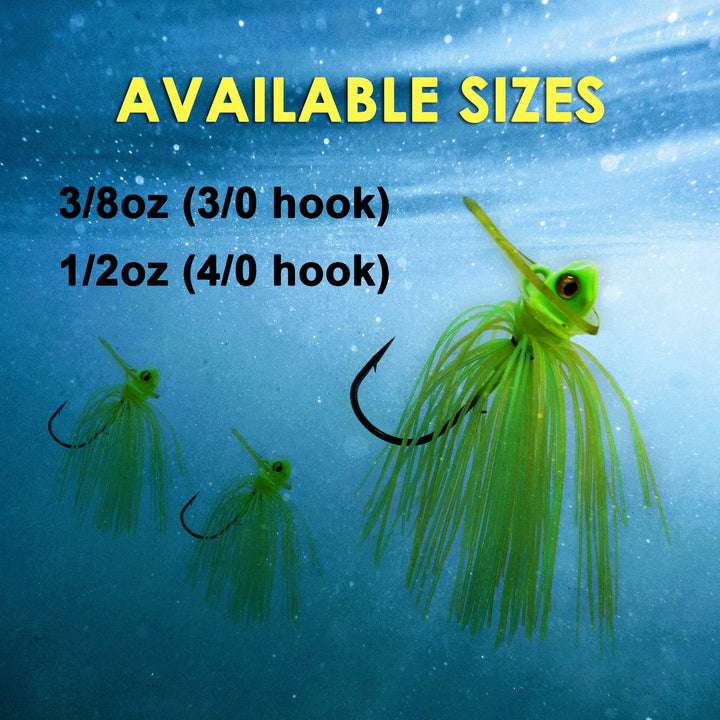 Two Reaction Tackle Tungsten Scrounger Jigs in a 2-pack, showing close-up details and design for fishing lure purposes.
