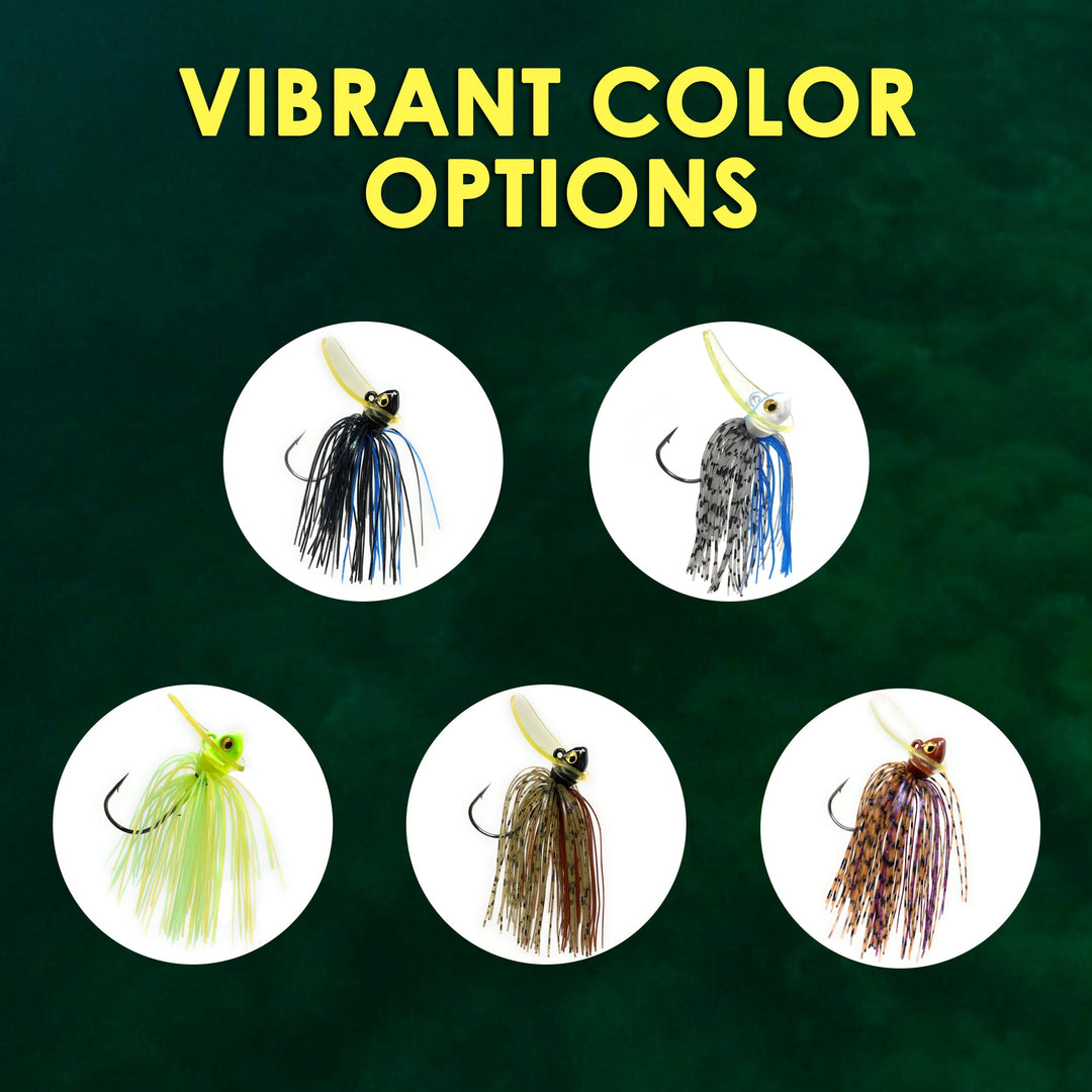 Reaction Tackle tungsten scrounger jigs in a 2-pack, showing close-up of sleek, weighted fishing jigs for bass and freshwater fishing.