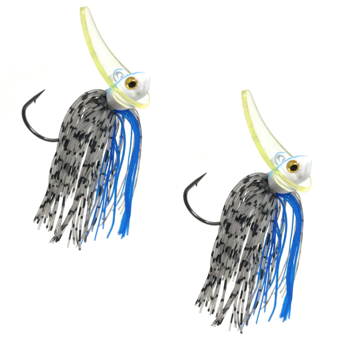 Reaction Tackle Tungsten Scrounger Jigs 2-pack with shiny blue finishes, ideal for fishing lures and tackle.