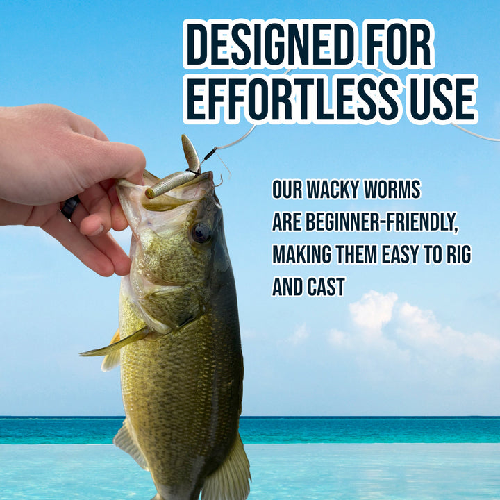 Reaction Tackle 5.5-inch black-blue flake soft plastic wacky worms, 24-pack, ideal for fishing lures