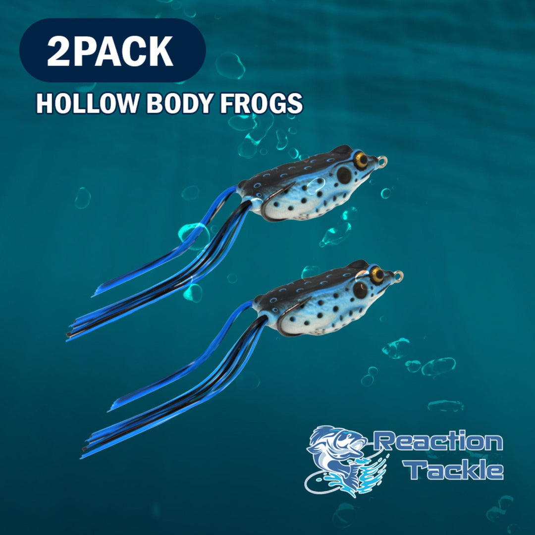 Reaction Tackle 2.5" Hollow Body Frogs 2-Pack, detailed infographic image showing the design and features of the hollow body frogs.