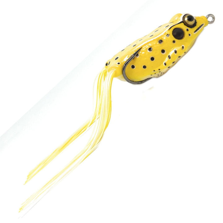 Reaction Tackle 2.5" Hollow Body Frogs in cheetah pattern, 2-pack, ideal for fishing lures and surface fishing techniques.