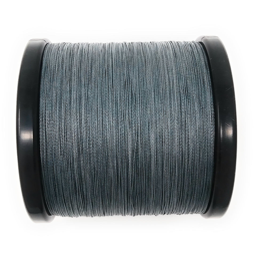 Reaction Tackle braided fishing line in gray, 6lb test, 150 yards, designed for strength and durability in fishing.