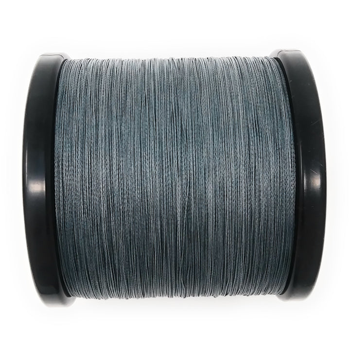 Reaction Tackle braided fishing line in gray, 6lb test, 150 yards, designed for strength and durability in fishing.