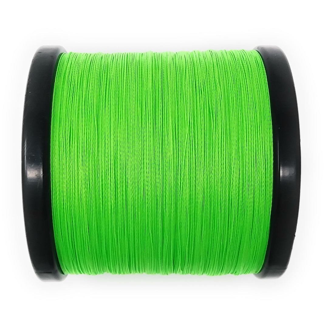 Reaction Tackle braided fishing line in hi-vis green, 6lb, 150 yards, designed for strength and visibility during fishing.