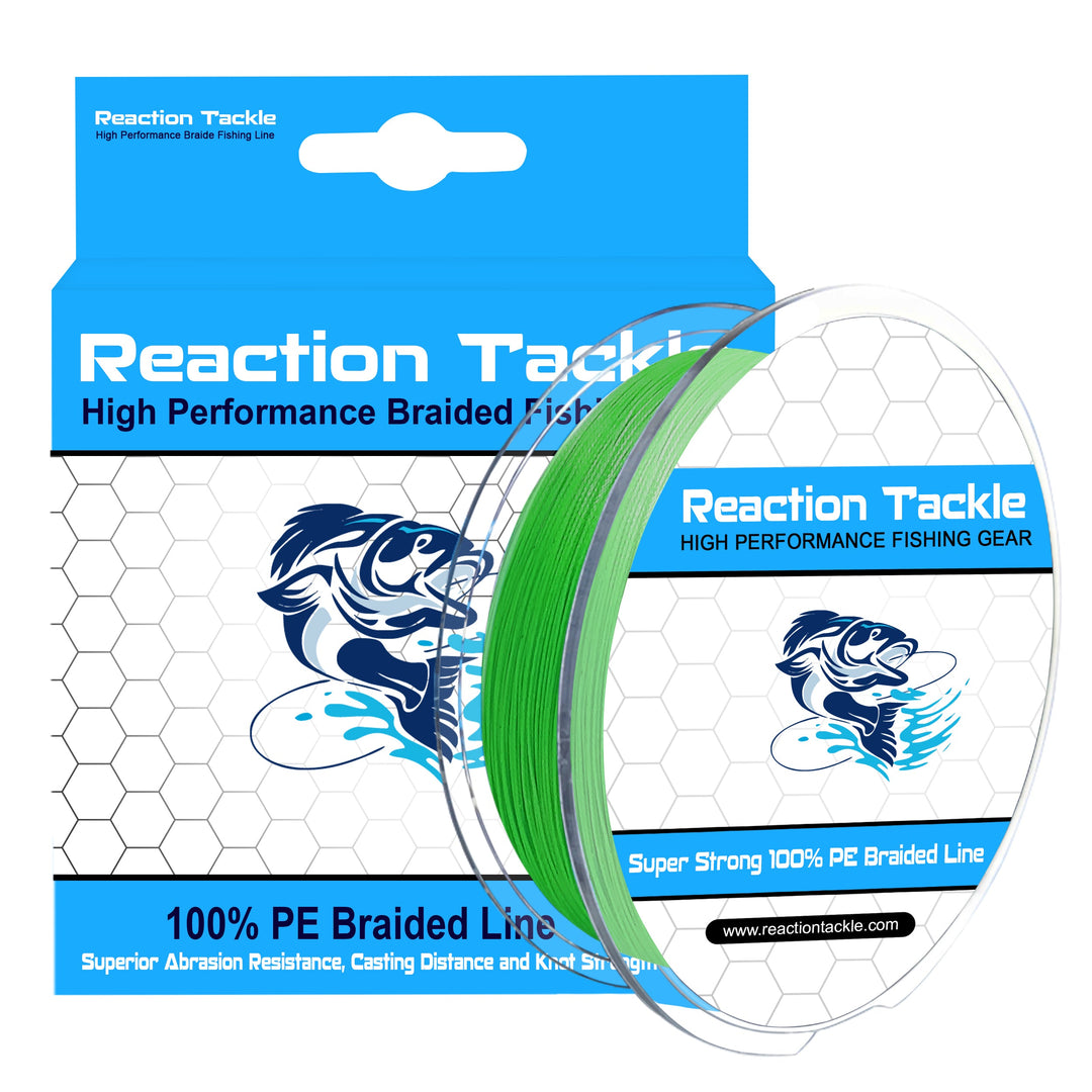 Reaction Tackle 9 Strand Braided Fishing Line, close-up of the durable, tightly woven braided fishing line for anglers.
