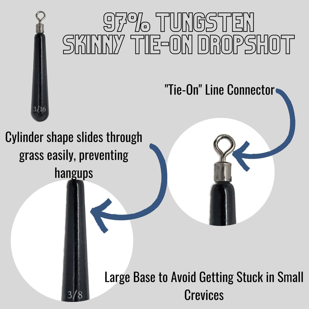 Reaction Tackle Tungsten Drop Shot Weights in black, 1/8 oz, pack of 8, designed for precise fishing drop shot setups.