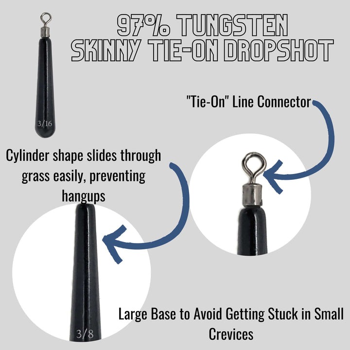 Reaction Tackle Tungsten Drop Shot Weights in black, 1/8 oz, pack of 8, designed for precise fishing drop shot setups.