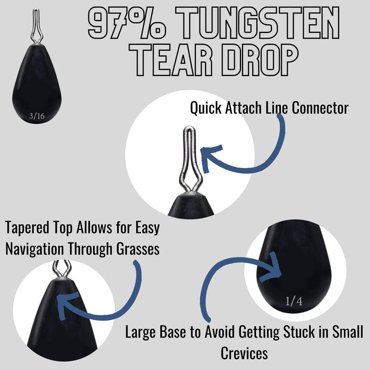 Reaction Tackle tungsten drop shot weights in black, 1/8 oz, skinny design, 8 per pack for precise fishing setups.