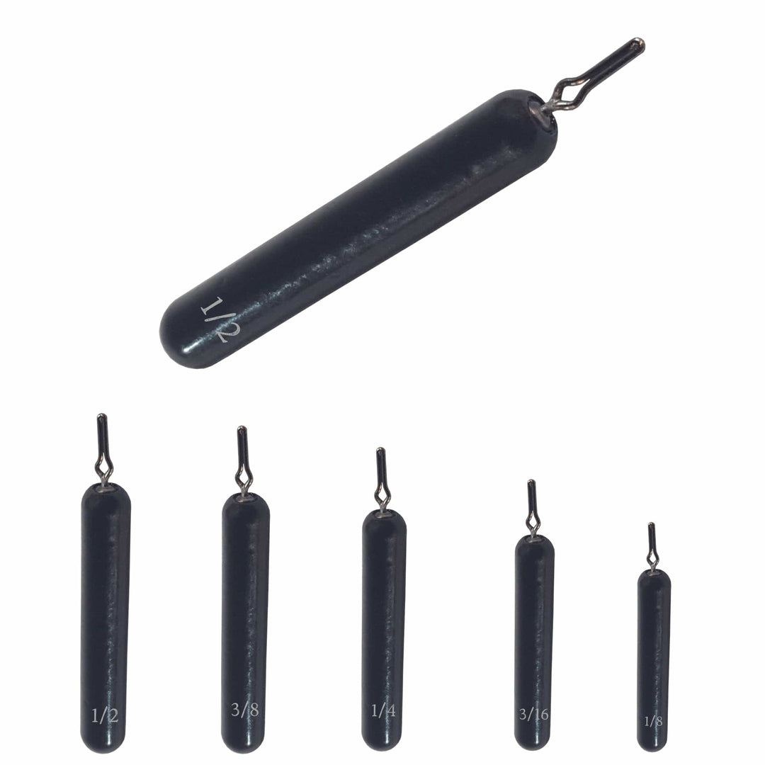 Black Reaction Tackle Tungsten Drop Shot Weights, 1/8 oz, slim design, set of 8 for precise fishing presentations.