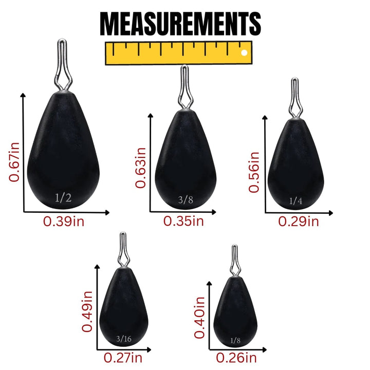 Reaction Tackle tungsten drop shot weights in black, 1/8 oz, pack of 8, designed for precise fishing drop shot rigging.
