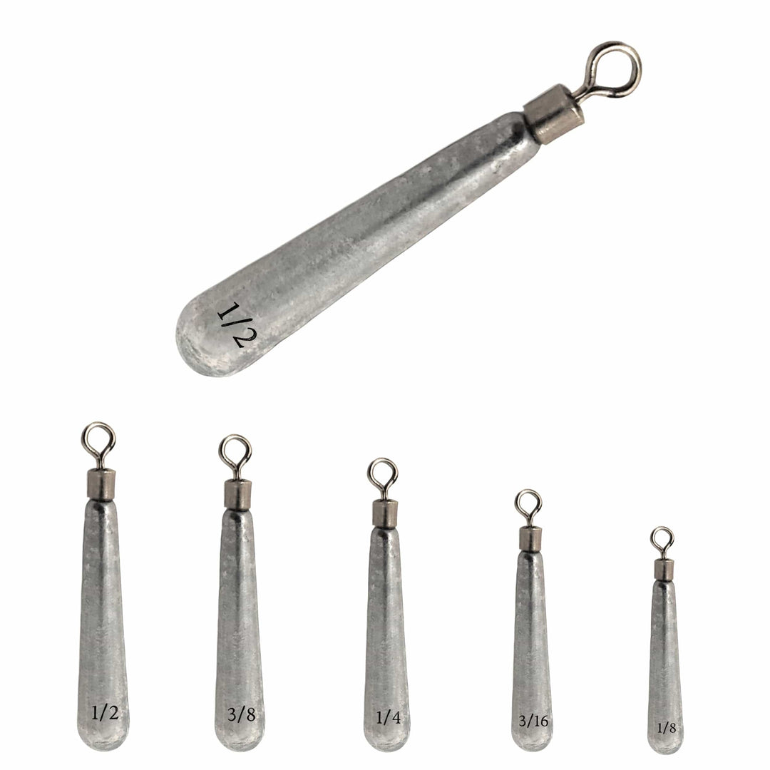 Reaction Tackle tungsten drop shot weights in black, skinny design, 1/8 oz, pack of 8 for fishing and bass fishing setups.