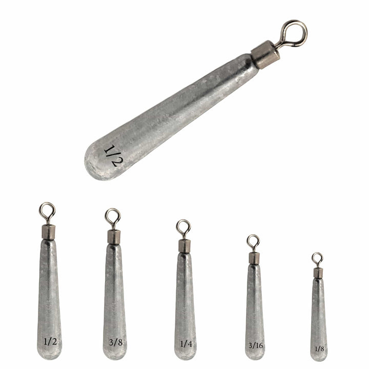 Reaction Tackle tungsten drop shot weights in black, skinny design, 1/8 oz, pack of 8 for fishing and bass fishing setups.