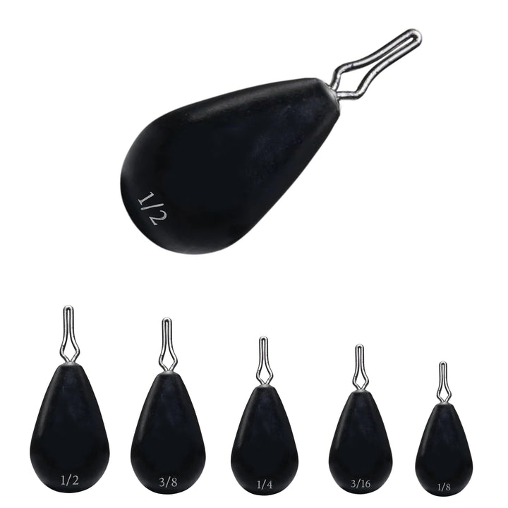 Reaction Tackle tungsten drop shot weights in black, skinny design, 1/8 oz, 8-pack, ideal for precise fishing setups.