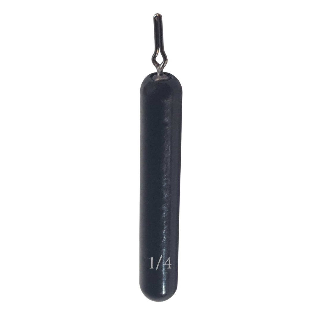 Reaction Tackle tungsten drop shot weights in black, skinny 1/8 oz, 8 per pack, designed for precise fishing and easy handling.
