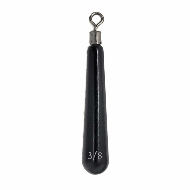 Reaction Tackle Tungsten Drop Shot Weights in black, 1/8 oz, slim design, 8 per pack, ideal for precise fishing dropshot setups.