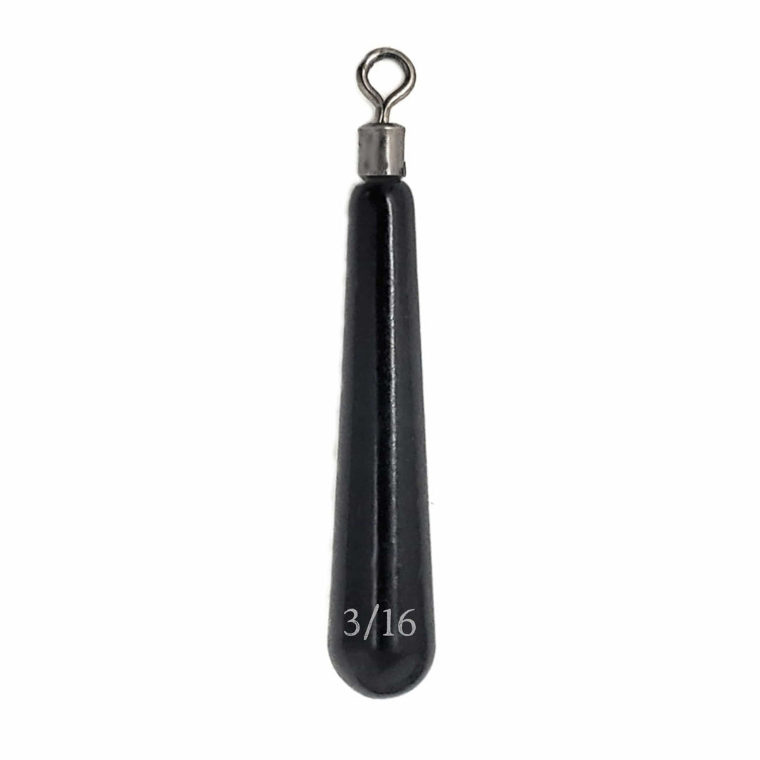 Reaction Tackle tungsten drop shot weights in black, skinny 1/8 oz, 8-pack, ideal for precise fishing presentations.