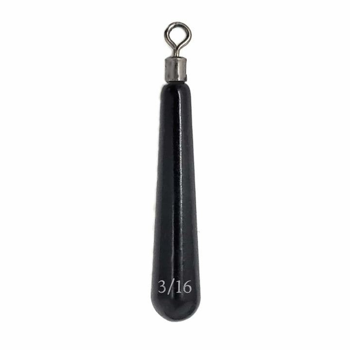 Reaction Tackle tungsten drop shot weights in black, skinny 1/8 oz, 8-pack, ideal for precise fishing presentations.